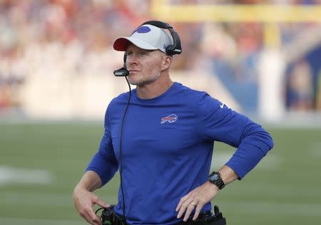 FILE PHOTO: Aug 9, 2018; Orchard Park, NY, USA; Buffalo Bills head coach Sean McDermott during the first half against the Carolina Panthers at New Era Field. Mandatory Credit: Timothy T. Ludwig-USA TODAY Sports