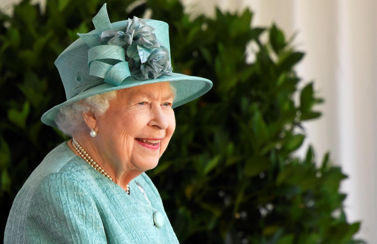 WINDSOR, ENGLAND - JUNE 13:  Queen Elizabeth II attends a ceremony to mark her official birthday at Windsor Castle on June 13, 2020 in Windsor, England. The Queen celebrates her 94th birthday this year, in line with Government advice, it was agreed that The Queen's Birthday Parade, also known as Trooping the Colour, would not go ahead in its traditional form. (Photo by Toby Melville - WPA Pool/Getty Images)