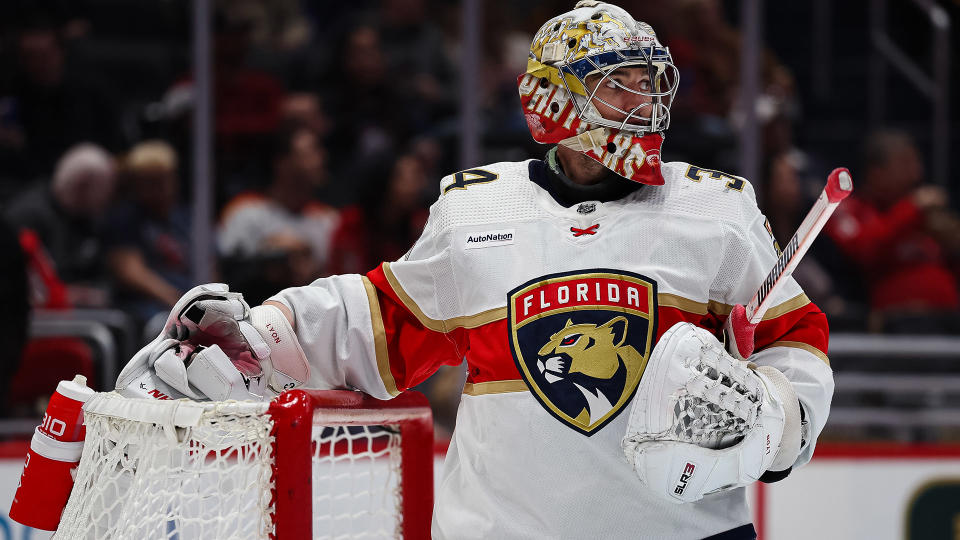 Alex Lyon, who has 39 games of NHL experience, will be between the pipes for the Panthers against the Bruins in Game 1 of the Stanley Cup playoffs. (Photo by Scott Taetsch/Getty Images)