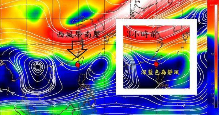 山陀兒颱風的環境場，西風開始增強，山陀兒颱風即將偏向東方而動。 （圖／翻攝自鄭明典臉書）