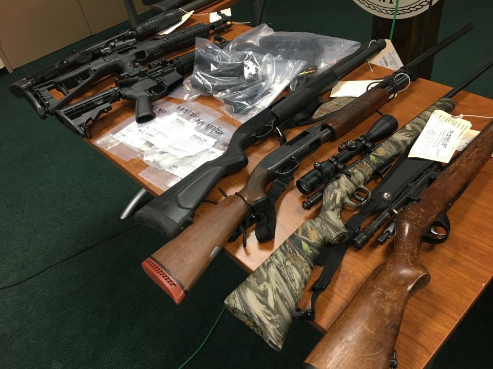 Two dozen firearms were seized at a Hazel Street residence in Binghamton, law enforcement officials announced at a news conference Monday, Sept. 21, 2020 at City Hall.