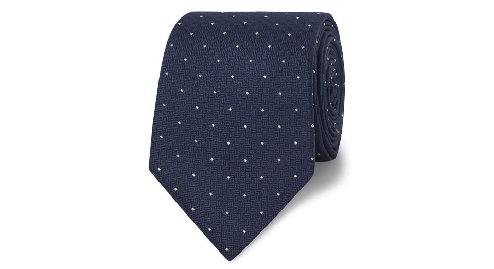 Classic Navy White Pin Spot Silk Slim Tie