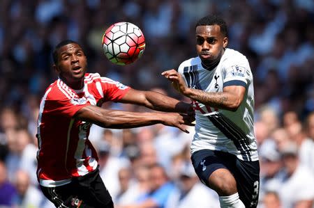 Britain Soccer Football - Tottenham Hotspur v Southampton - Barclays Premier League - White Hart Lane - 8/5/16 Southampton's Cuco Martina in action with Tottenham's Danny Rose Reuters / Dylan Martinez Livepic EDITORIAL USE ONLY.