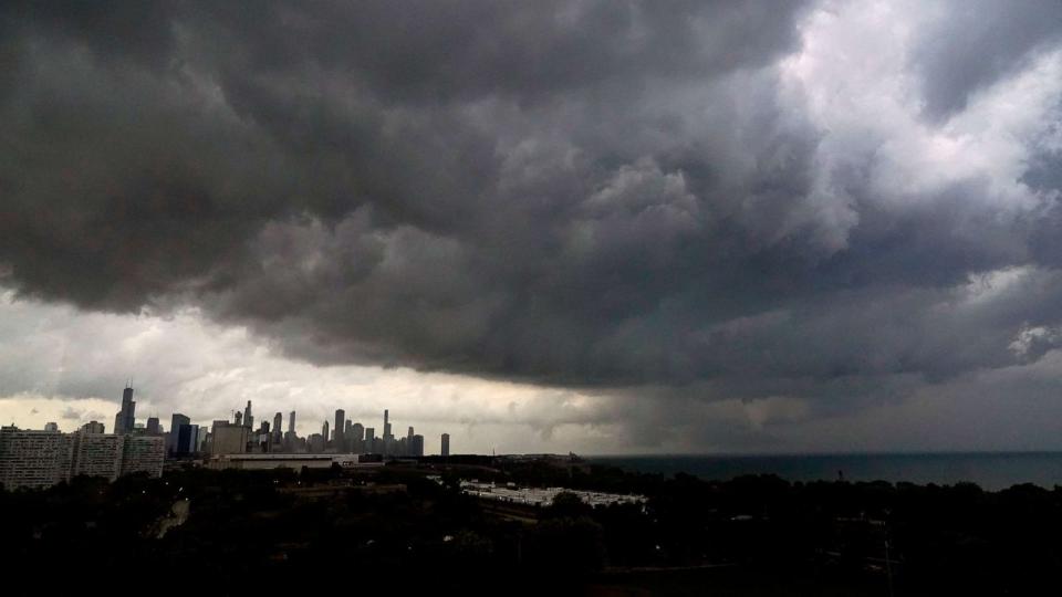 PHOTO: Storm clouds pass over Chicago, Illinois, on July 12, 2023, as the National Weather Service issued multiple tornado warnings in the greater metropolitan area. (Charles Rex Arbogast/AP)