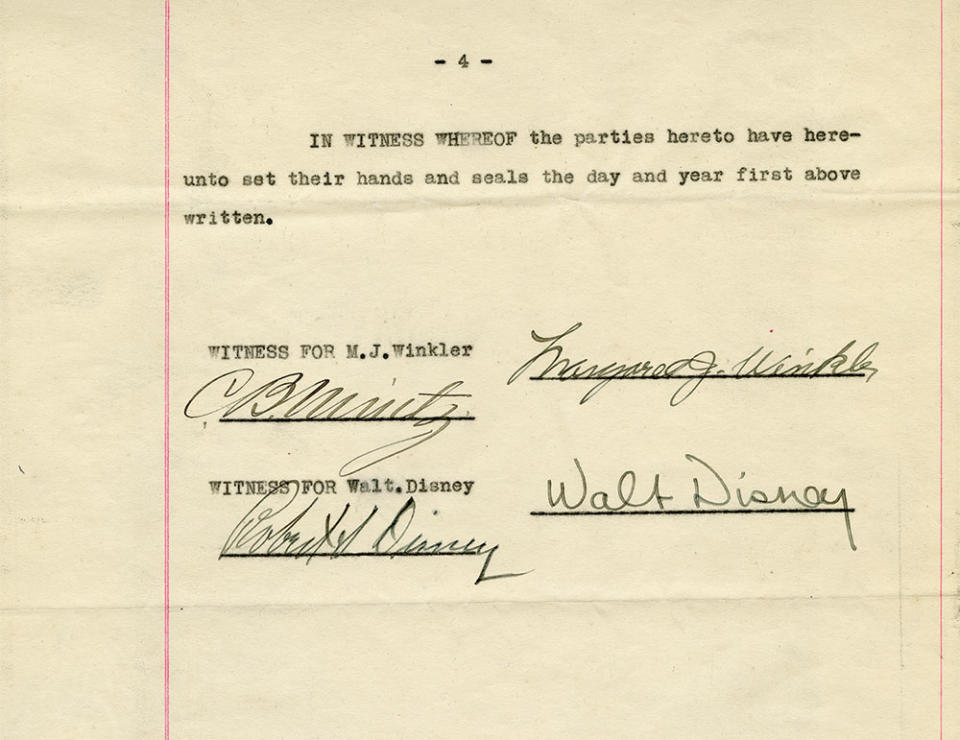 The October 1923 contract establishing the Disney Brothers Studio, the first iteration of what would become The Walt Disney Co.