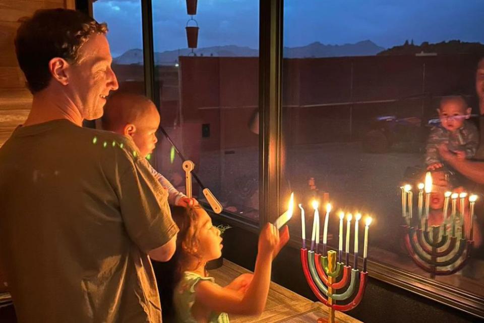 <p>Mark Zuckerberg/Instagram</p> Mark Zuckerberg with daughters on last night of Hanukkah