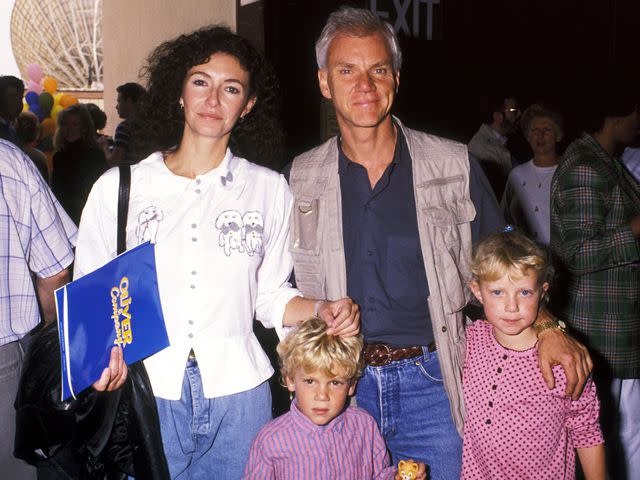 <p>Ron Galella/Ron Galella Collection/Getty</p> Mary Steenburgen, Malcolm McDowell, Charlie McDowell and Lily McDowell.