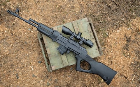 AK-47 style assault rifle made in Bulgaria by the Arsenal armaments factory - Credit: Simon Townsley