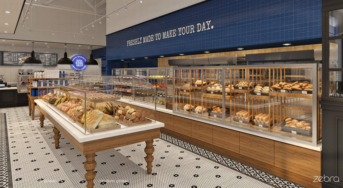 This rendering shows the inside of a Paris Baguette bakery.