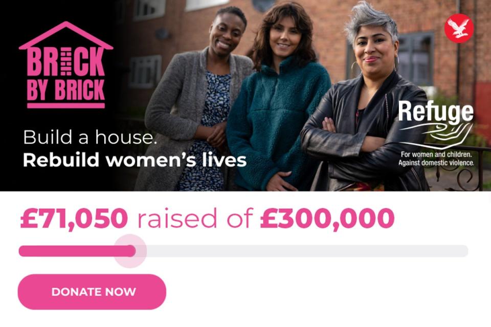 £71,050 has been raised so far towards the Brick by Brick campaign (Refuge/The Independent)