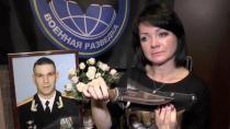 A still image taken from a video footage shows Vitalina Bordova, widow of Russian marine commander Sergei Bordov killed in Syria, demonstrating a knife awarded to Bordov, during an interview in Sevastopol, Crimea October 18, 2017. REUTERS/Reuters TV