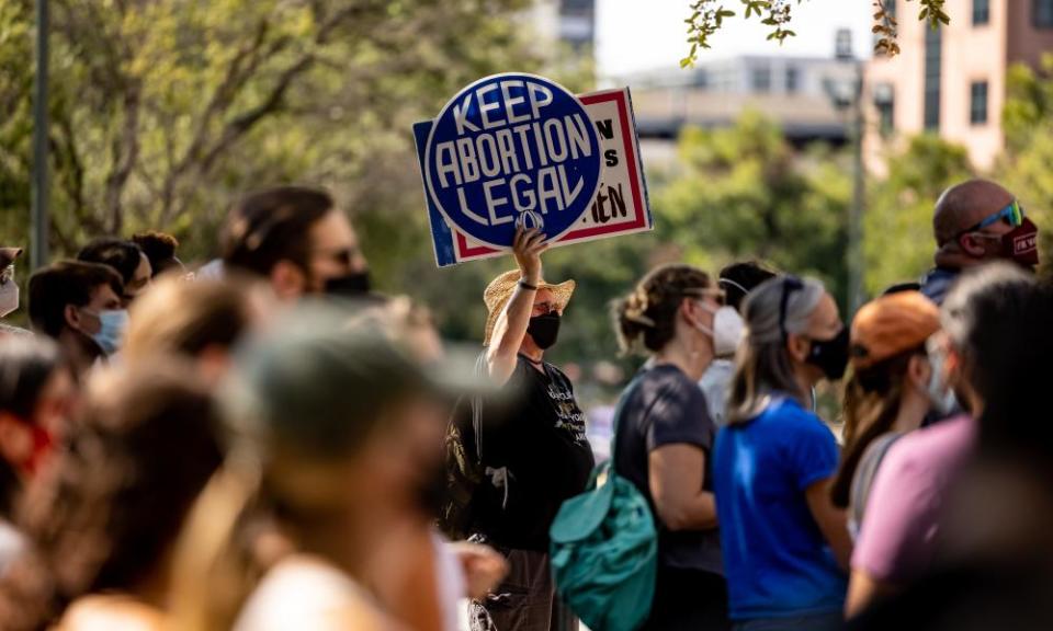 Abortion rights campaigners rally at the Texas state capitol in Austin.