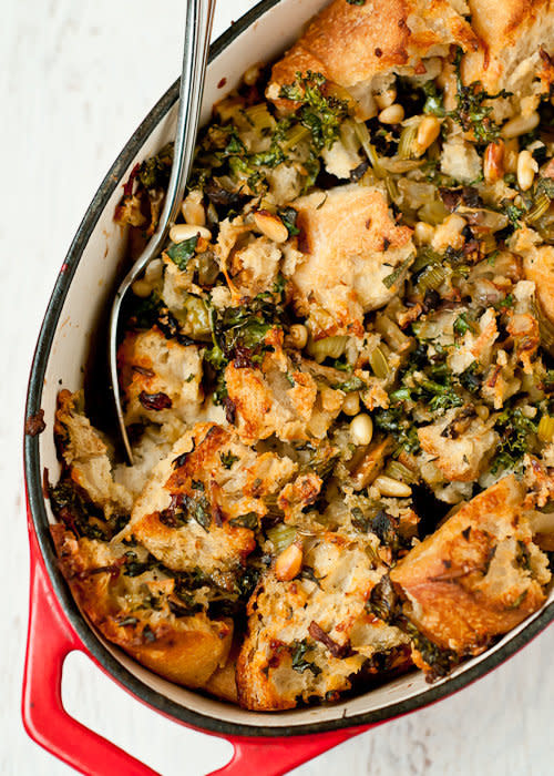 <strong>Get the <a href="http://cafejohnsonia.com/2012/11/kale-dried-porcini-mushroom-pine-nut-stuffing-dressing.html" target="_blank">Kale, Dried Porcini Mushroom and Pine Nut Stuffing recipe</a> from Cafe Johnsonia</strong>