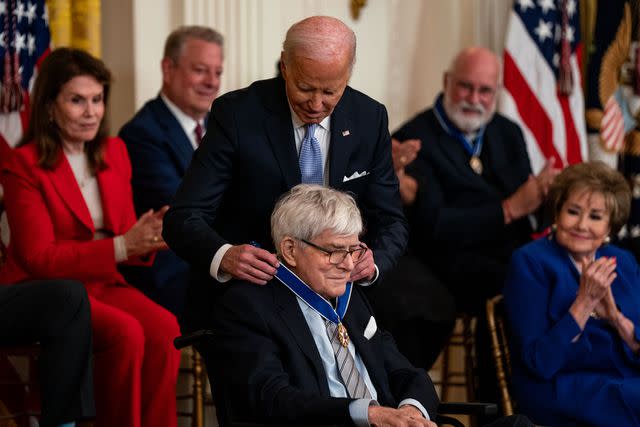 <p>Kent Nishimura/Getty</p> Phil Donahue receives the Presidential Medal of Freedom on May 3, 2024