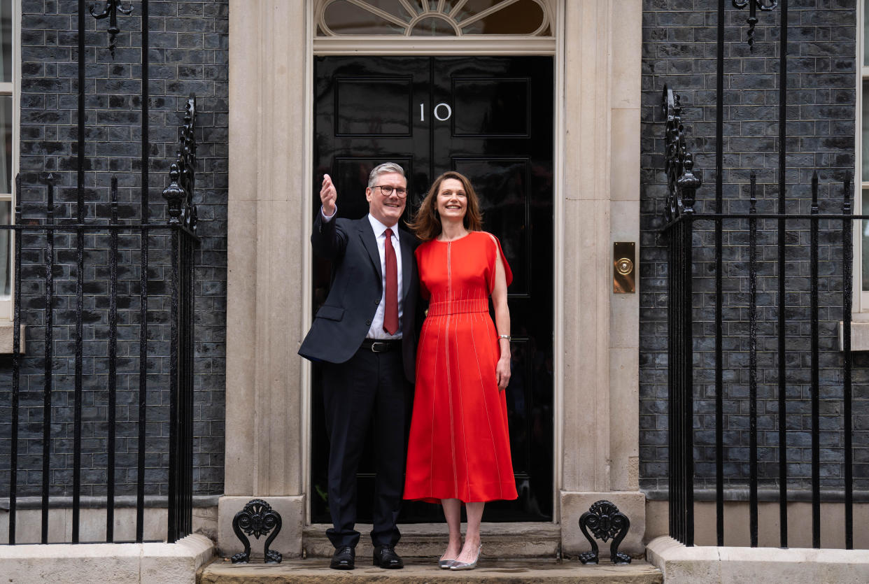 Sir Keir Starmer and his wife Victoria on the steps of No 10 Downing Street. (Photo by James Manning/PA Images via Getty Images)