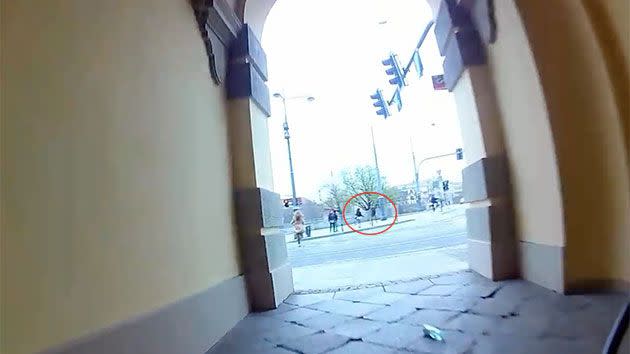 The Polish cyclist eyed off his targets and raced down a tunnel and across a road. Photo: YouTube