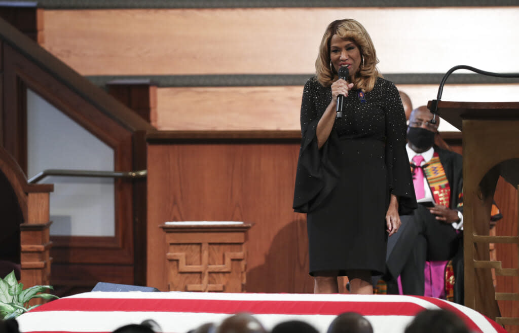 ATLANTA, GA – JULY 30: Jennifer Holliday sings during the funeral service of late Rep. John Lewis (D-GA) at Ebenezer Baptist Church on July 30, 2020 in Atlanta, Georgia. (Photo by Alyssa Pointer-Pool/Getty Images)