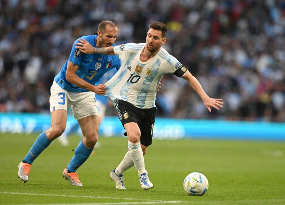 Italy legend Giorgio Chiellini (left) never played in the knockout stages of the World Cup (Getty)