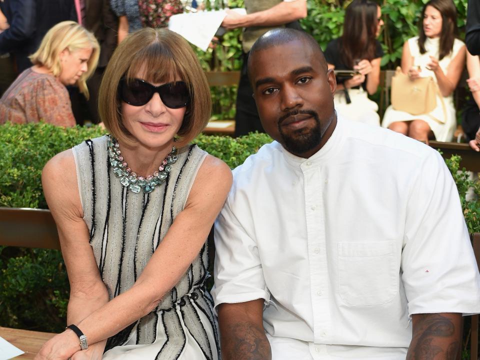 Anna Wintour and Kanye West attend the CFDA/Vogue Fashion Fund Show on October 20, 2015.