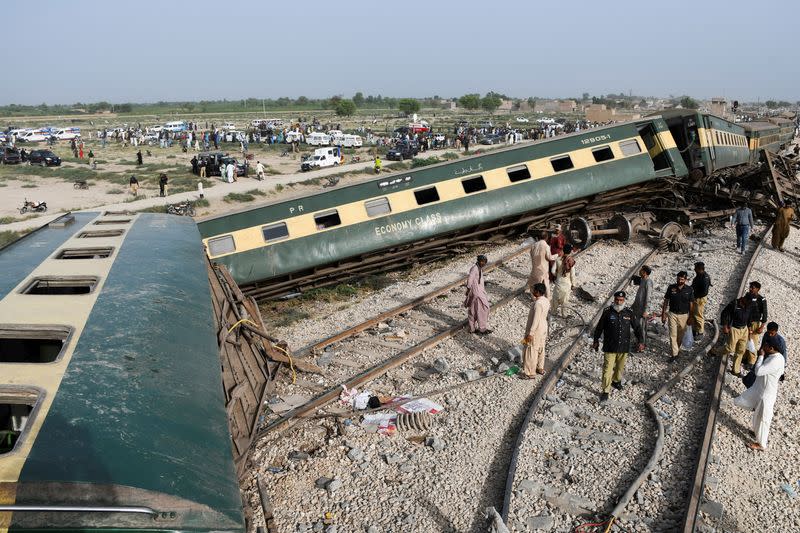 Aftermath of a train derailment in Sarhari town in district Sanghar