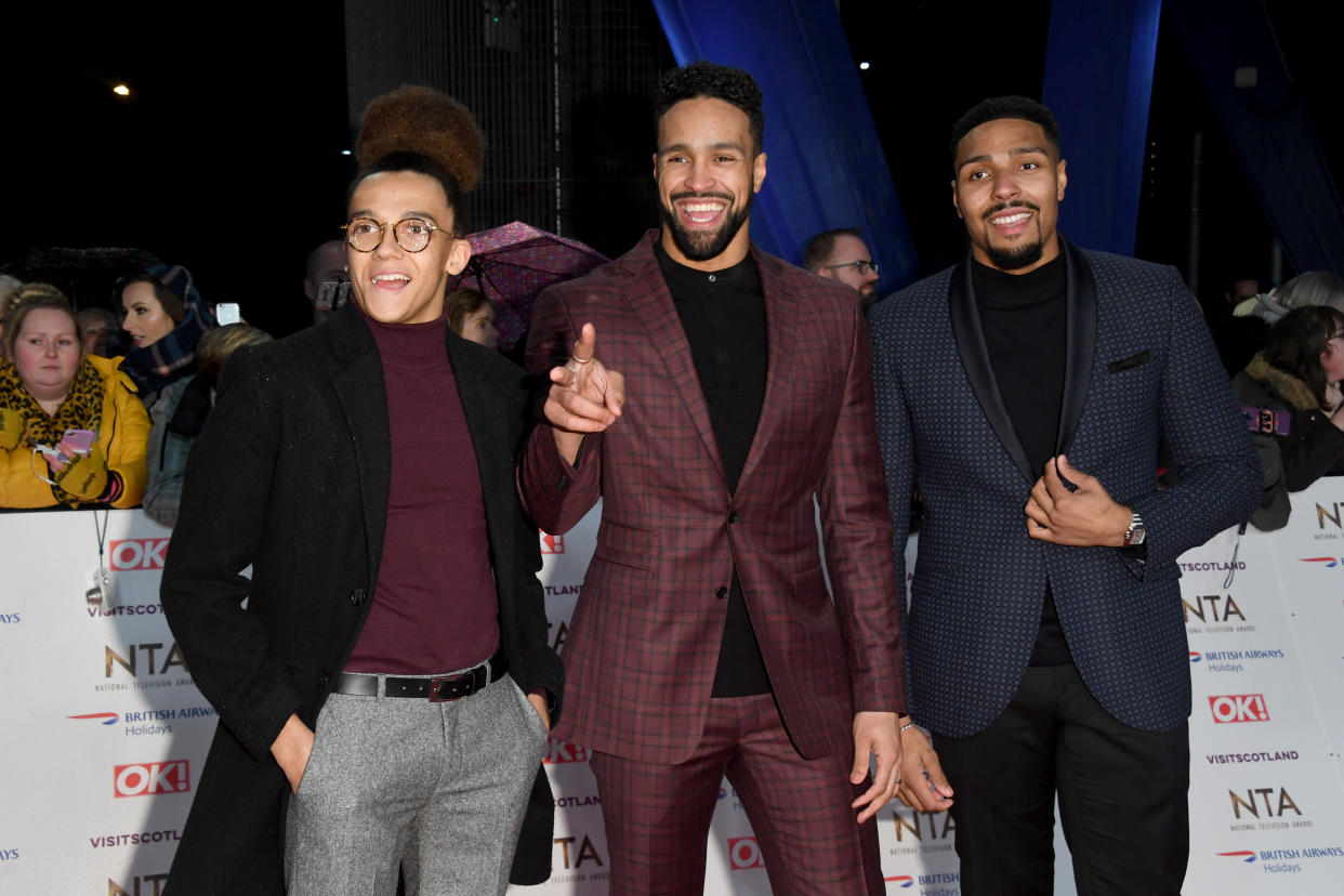 LONDON, ENGLAND - JANUARY 22:  Perry Kiely, Ashley Banjo and Jordan Banjo attend the National Television Awards held at the O2 Arena on January 22, 2019 in London, England. (Photo by Stuart C. Wilson/Getty Images)