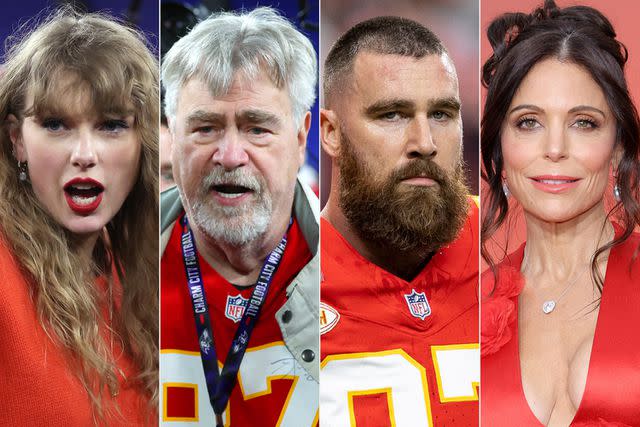 <p>Perry Knotts/Getty; Michael Owens/Getty; Amy Sussman/Getty</p> Taylor Swift, Ed Kelce, Travis Kelce, Bethenny Franekl