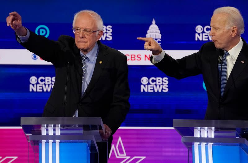 Democratic 2020 U.S. presidential candidates Senator Sanders and former Vice President Biden participate in the tenth Democratic 2020 presidential debate in Charleston, South Carolina, U.S.