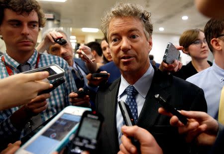 Senator Rand Paul (R-KY) speaks to reporters after Senate Republicans unveiled their version of legislation that would replace Obamacare on Capitol Hill in Washington, U.S., June 22, 2017. REUTERS/Joshua Roberts