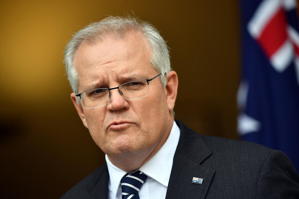 Prime Minister Scott Morrison addressing the media.