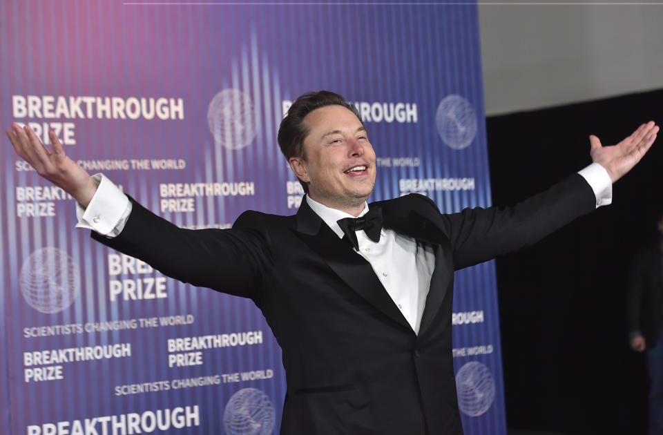 Elon Musk arrives at the 10th Breakthrough Prize Ceremony on Saturday, April 13, 2024 at the Academy Museum of Motion Pictures in Los Angeles.  (Photo by Jordan Strauss/Invision/AP)