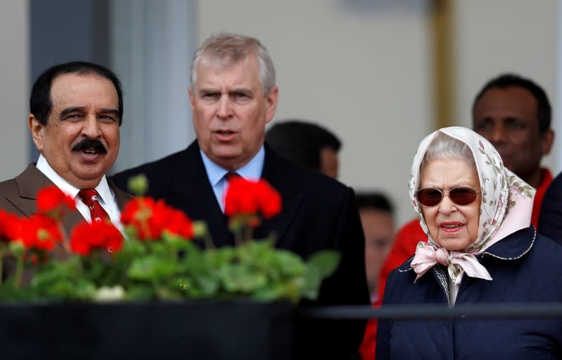 FILE PHOTO: Britain's Queen Elizabeth, Prince Andrew and the King of Bahrain Hamad bin Isa Al Khalifa attend the Royal Windsor Horse Show, in Windsor