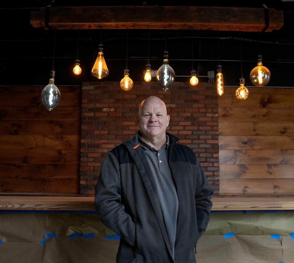 Ernie Watson has been planning for his Crook Point Brewing Company for more than four years. He is shown here back when the tap room was under construction back in the spring.