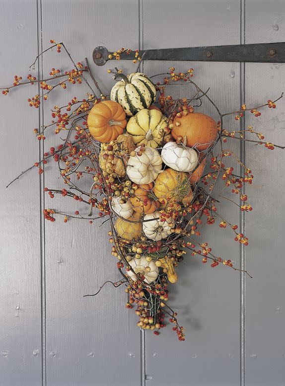 fall door decor chicken wire cone