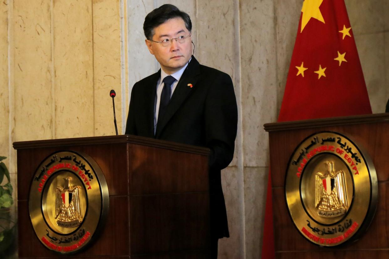 Chinese Foreign Minister Qi Gang speaks in Egypt on January 15.