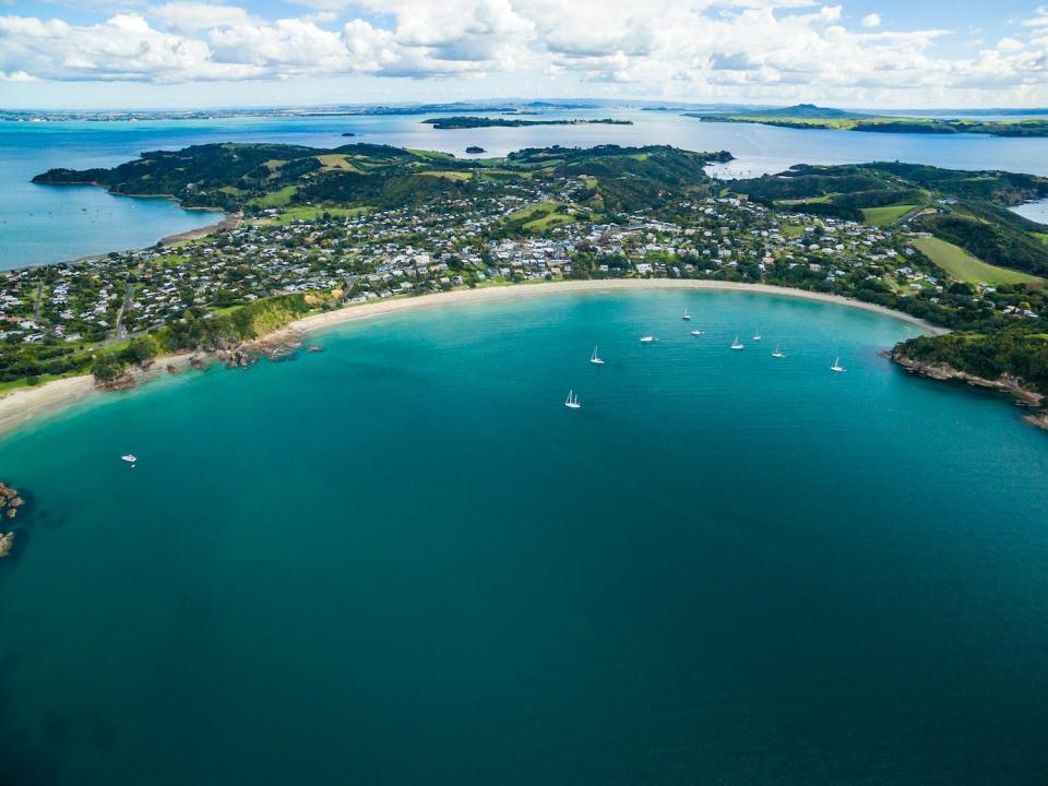 A view of homes along Oneroa Bay, Waiheke Island.