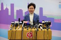 Hong Kong Carrie Lam speaks at a news conference in Beijing