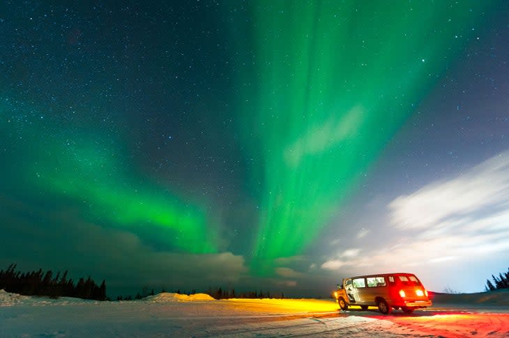 Aurora borealis chasing in Fairbanks, Alaska