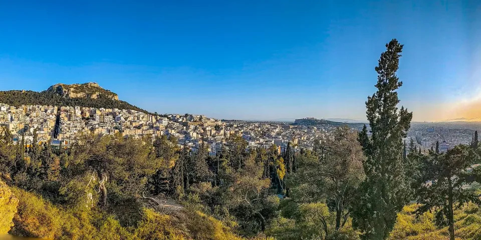 The Acropolis and Lycabettus Hill from Strefi Hill.