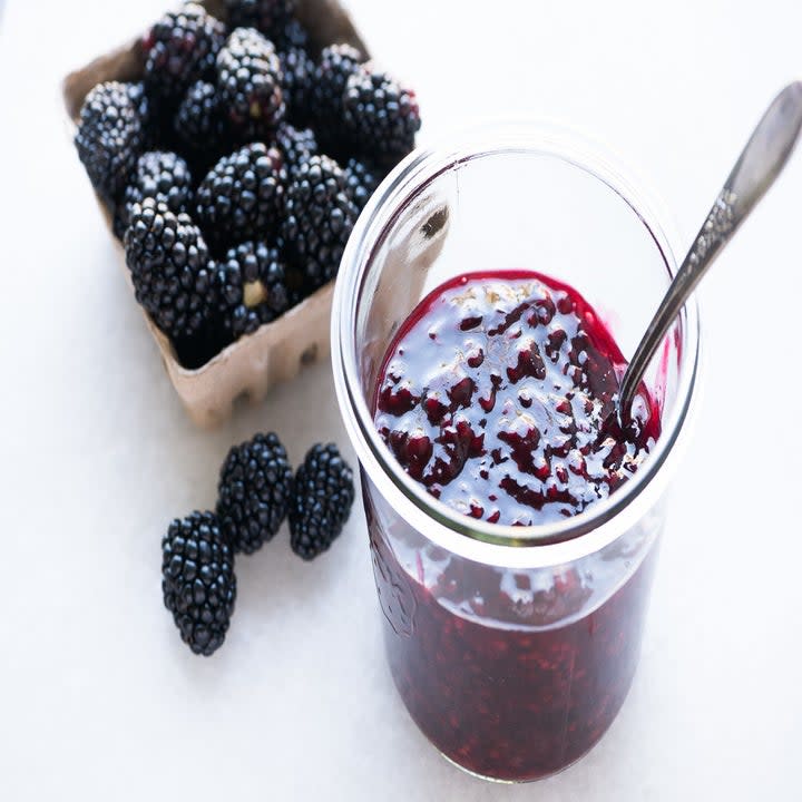 Blackberry jam in a jar.