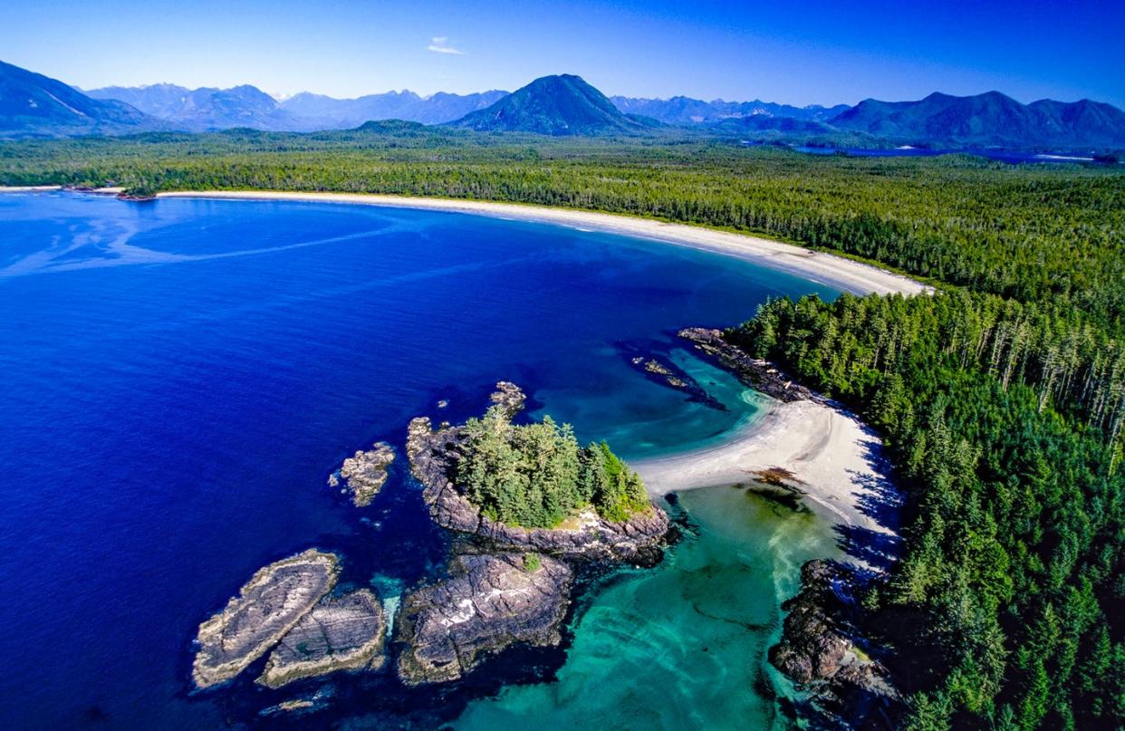 <span class="caption">Clayoquot Sound, part of the Tla-o-qui-aht territory, has been the site of numerous protests against logging the forest. Meares Island was declared a Tribal Park in 1984.</span> <span class="attribution"><span class="source">(Shutterstock)</span></span>