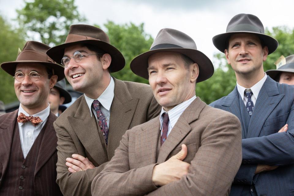 chris diamantopoulos stars as royal brougham, james wolk as coach bolles, and joel edgerton as al ulbrickson, the boys in the boat