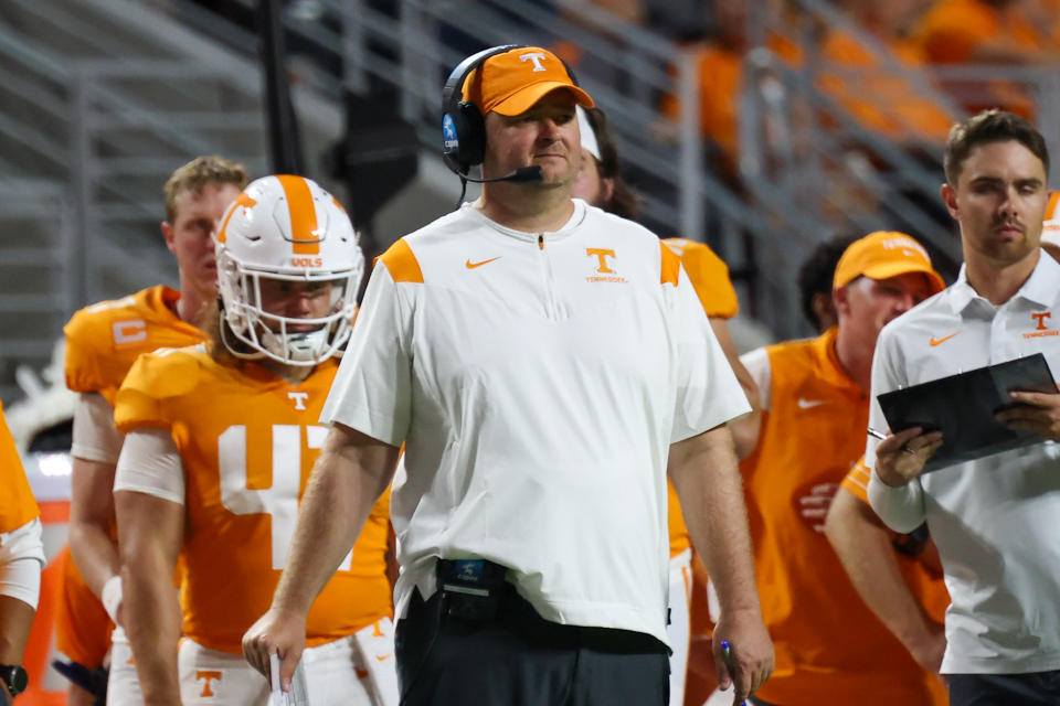 Sept. 1, 2022; Knoxville; Tennessee Volunteers head coach Josh Heupel during the first half against the Ball State Cardinals at Neyland Stadium. Randy Sartin-USA TODAY Sports