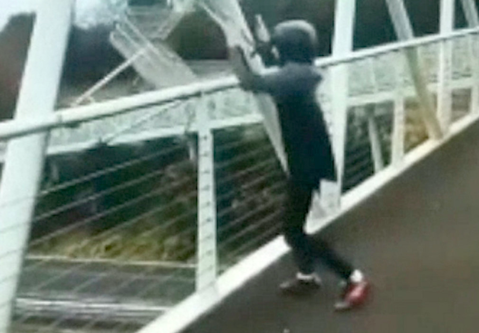<em>The teen was filmed throwing the trolley off the footbridge onto a duel carriageway (SWNS)</em>