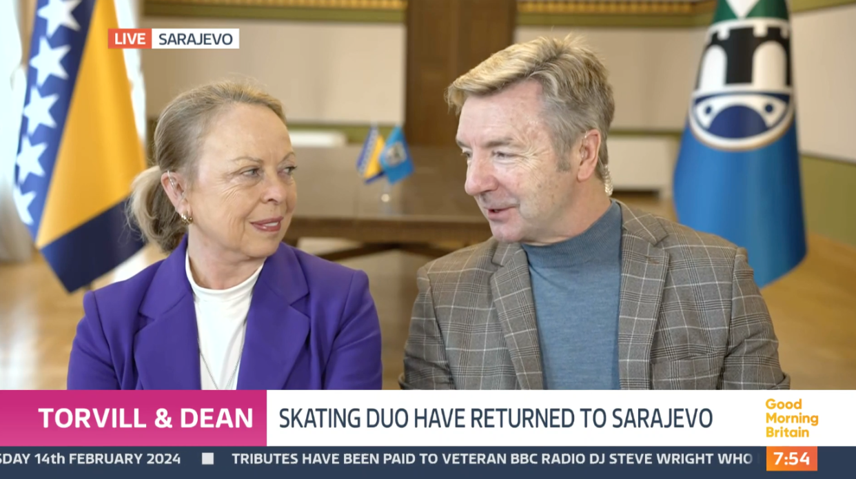 Ice skating legends Jayne Torvill and Christopher Dean celebrate 40 years of Olympic gold. (ITV screengrab)