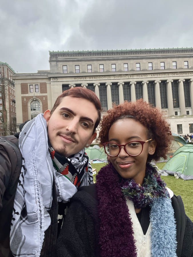 Aidan Parisi poses with Isra Hirsi before both were suspended from Columbia. @itsaidanbitch/X