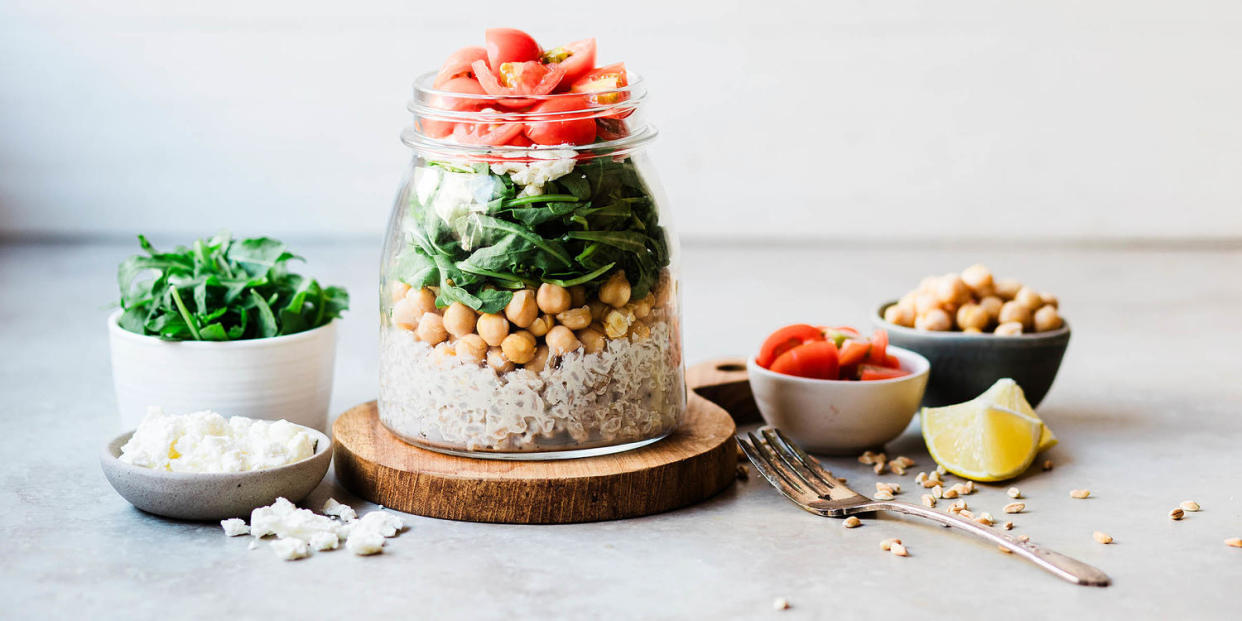 Mason Jar Farro Salad with Tahini Dressing (Morgan Baker)