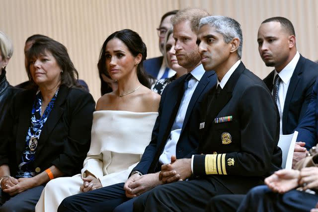 <p>Evan Agostini/Invision/AP</p> Meghan, Duchess of Sussex, second from left, Britain's Prince Harry, The Duke of Sussex, and Dr. Vivek Murthy, U.S. Surgeon General, attend The Archewell Foundation Parents' Summit "Mental Wellness in the Digital Age" as part of Project Healthy Minds' World Mental Health Day Festival on Tuesday, Oct. 10, 2023
