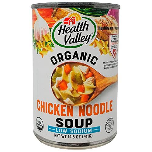 <p><strong>Health Valley</strong></p><p>amazon.com</p><p><strong>$44.27</strong></p><p><a href="https://www.amazon.com/dp/B0036VFWO4?tag=syn-yahoo-20&ascsubtag=%5Bartid%7C10055.g.5147%5Bsrc%7Cyahoo-us" rel="nofollow noopener" target="_blank" data-ylk="slk:Shop Now;elm:context_link;itc:0;sec:content-canvas" class="link ">Shop Now</a></p><p>Often referred to as "penicillin" because of its touted healing properties, theres nothing better than chicken soup when you're not feeling 100%. This USDA certified organic chicken noodle is filled with wholesome ingredients and it is truly low in sodium with 130 mg per serving. </p>