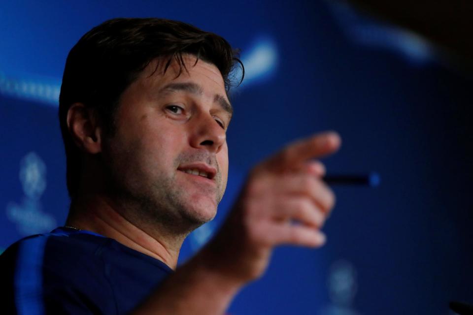 Holding court | Mauricio Pochettino looks comfortable as he faces the world’s press at the Bernabeu yesterday: Action Images via Reuters