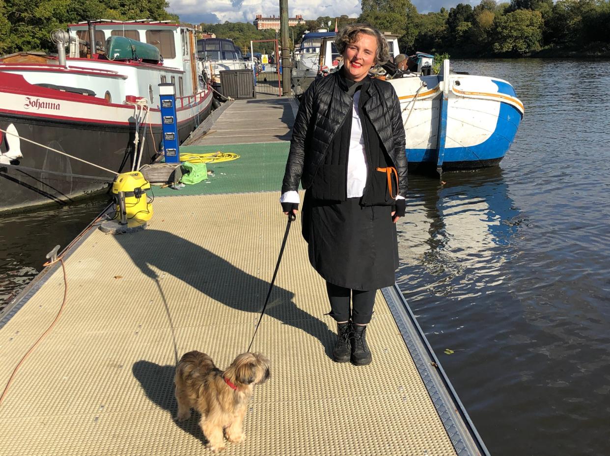 Cross talk: Celia Holman on the ferry jetty in Twickenham (Simon Calder)